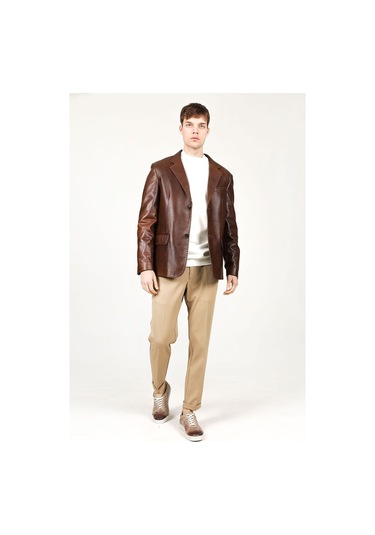 Dericlub E2246 Gerçek Deri Erkek Blazer Ceket-Camel