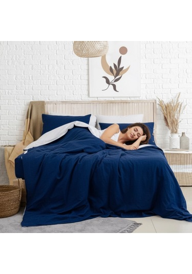 Tek Kişilik %100 Pamuk Ranforce Nevresim Takımı 160x220 Cm Lacivert Lastiksiz Çarşaflı Lacivert