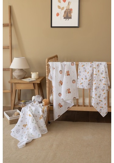 Çok Amaçlı Müslin Örtü & Battaniye 3'lü Set Pamuk Oeko-teks Sertifikalı 80x80 Cm Beyaz