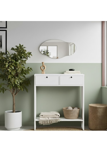 Robin Home Asimetrik Aynalı Dresuar Hol Antre Beyaz 80cm No1 Beyaz