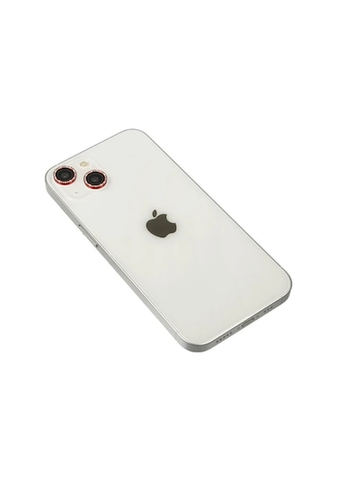 Mey İthalat Apple Uyumlu iPhone 14 Diamond Kamera Lens - Kırmızı