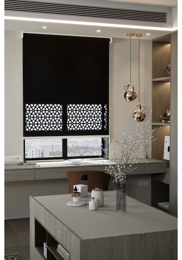 Lazer Kesim Mat Stor Perde, Lazer Kesimli Modern Serisi, M-4008 Siyah Renk Siyah