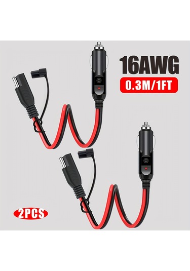 Xuweiwei 1ft 2pcs Sae Araç Şarj Kablosu 16awg Sigortalı Led Uzantı Kablosu