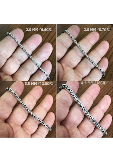 Takı Dükkanı 925 Ayar Gümüş Erkek Bileklik Kare Kral Model 4,8mm Genişlik 22cm Uzunluk msb10