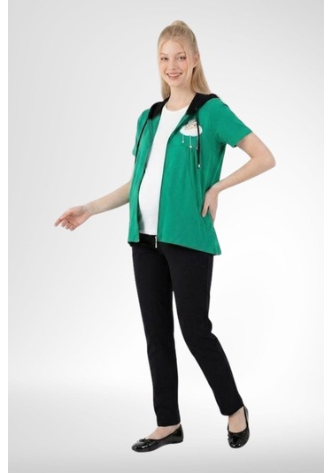 Mecit Pijama Mecit 6401 Yeşil 3'lü Hamile Lohusa Pijama Takımı