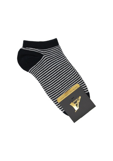 5'Li Paket Lacivert Üzeri Renkli Çizgili Kadın Patik Çorap Lacivert