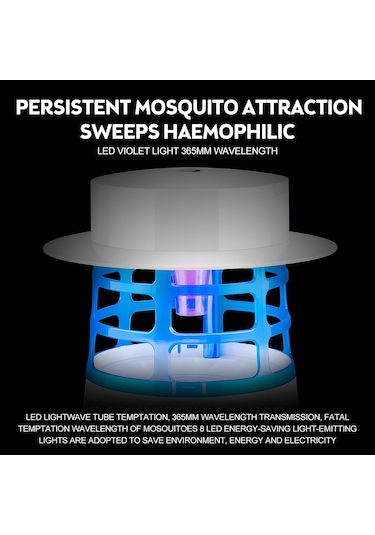 Vkemall Usb Girişli 7led Mor Işıklı Elektrikli Sinek Öldürücü, 360 İç/harici Kullanım, 20-80m² Çap, Yumuşak Fan, Hamile/bebe Uygun, Beyaz