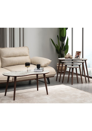 Vovvahome Moon 4lü Mdf Ahşap Zigon Sehpa Ve Orta Sehpa - Beyaz