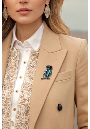 Abalon Shell Baykuş Motifi Sedef Broş Br10-3 Çok Renkli