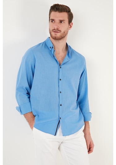 Buratti Pamuklu Regular Fit Düğmeli Yaka Erkek Gömlek Cf20S111871 Koyu Mavi