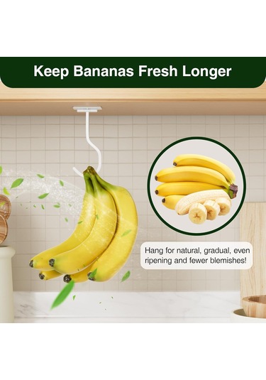 Tenfowee Beyaz Çift Kollü Muz Asma Kancası - Çekilebilir Mutfak Makyajı, Kolay Kurulum, Elektrostatik Boya, 16cm, 63g