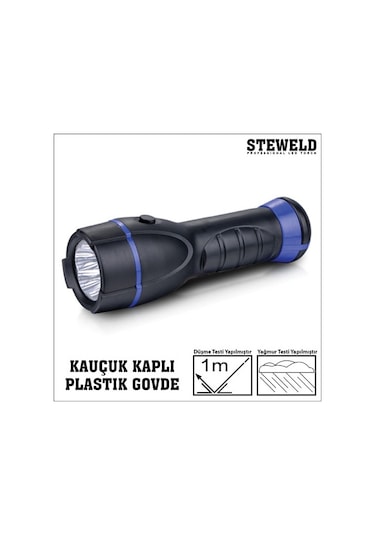 Steweld 962B Kauçuk Kaplı Plastik Gövde Led El Feneri 200X60Mm Siyah