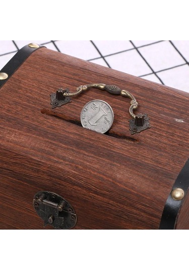 Yuntech01 Eski Stilde El Yapımı Ahşap Kasa, Kilitli Para Kazan, 15x10x10cm, Teşekkür Günü, Doğum Günü Hediyesi Haki