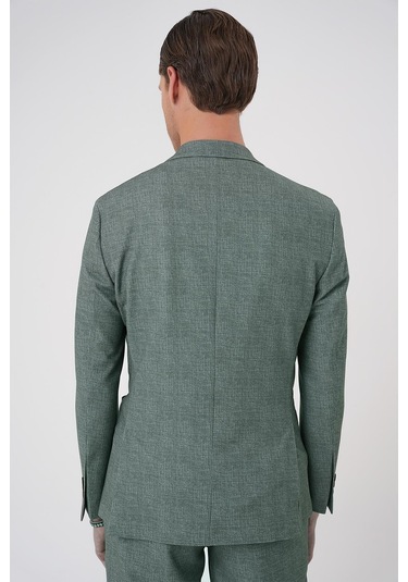 Comfort Fit Mono Yaka Çift Yırtmaç Torba Cep Casual Yeşil Ceket C 701 Yeşil