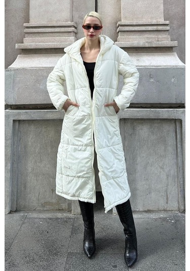 Madmext Mad Girls Ekru Uzun Şişme Mont Mg1303 Ekru
