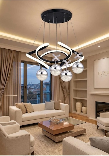 Nadya 4 Toplu Modern Sarkıt Avize ,siyah Sarkıt Power Led Avize, 3 Renk Yanabilen Led Avize,