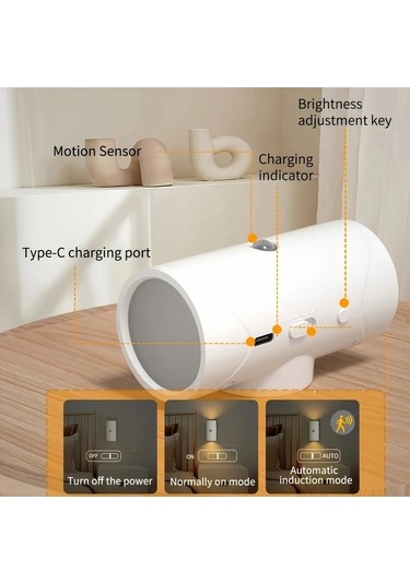 Fastbuy 4 Adet Hareket Sensörlü Led Gece Lambası, 3 Modlu, Manyetik Montajlı Merdiven Duvar Lambası