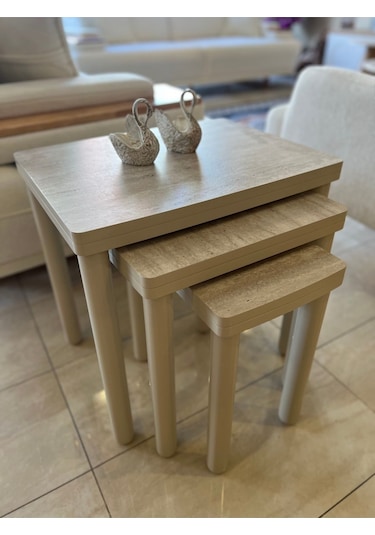 3lü Full Traverten Bohem Zigon Sehpa Bej