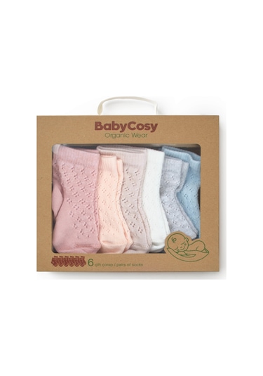 Bebek 6'lı Ajur Detaylı Çorap %100 Organik Pamuk, Bebek - Yenidoğan - Csyc1006 Karışık