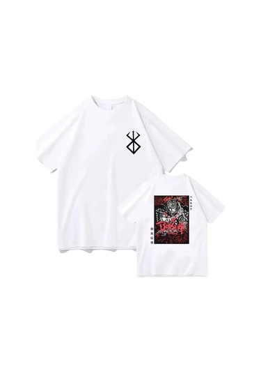 Snapbuy Berserk T-shirt Guts Erkekler Kadın Pamuk Manga Anime Hip-hop Büyük Boy T Gömlekwhıte WHITE