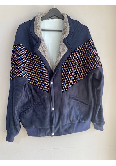 Unisex Aztek Retro Bomber Oversize Desenli Ceket Blüd4 Çok Renkli