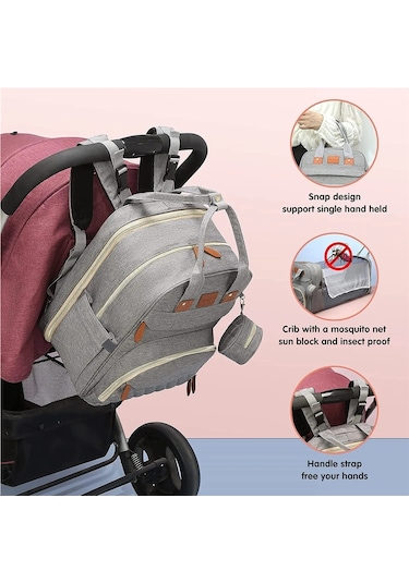 Jialan 3 In 1 Bebek Bezi Çantası Sırt Çantası Katlanabilir Bebek Gri