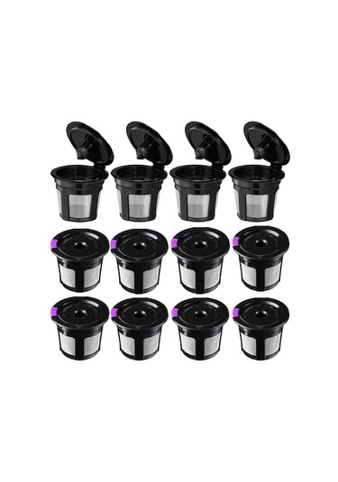 "12'li Paket Yeniden Kullanılabilir Keurig K Cup Filtre, Bpa İçermez, Tüm Sezon Kullanım" Siyah Siyah