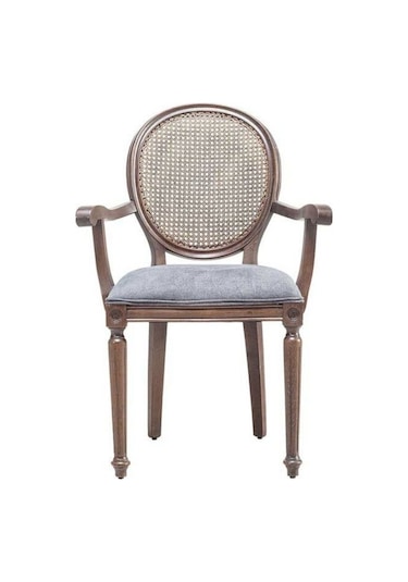 Madalyon Kolçaklı Hazeranlı Ahşap Klasik Sandalye Açık Ceviz