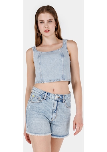Colins Dar Kesim Bisiklet Yaka Mavi Kadın Büstiyer Cl1069854 Q1.v1 Dn01220 Denim