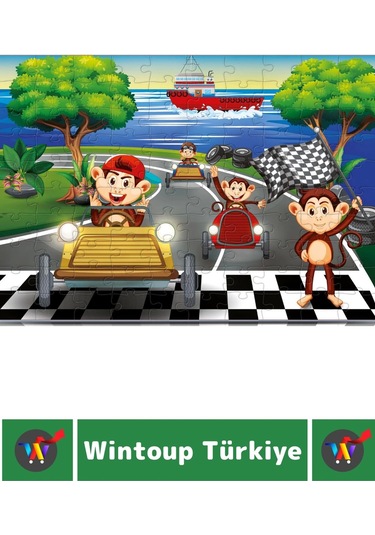 Premium Seri Eğlenceli El Göz Koordinasyon Beceri Geliştirici Çocuk 2x100 Puzzle Maymun Yarışı