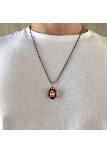 Takılingo 925 Ayar Gümüş Kırmızı Kehribar Taşlı Mührü Şerif Erkek Kolye Gümüş