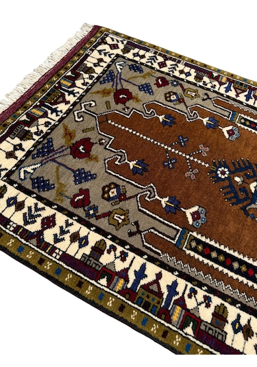 El Dokuma Kök Boya Seccade Yahyalı 84x140 Yün Kahve Namazlık