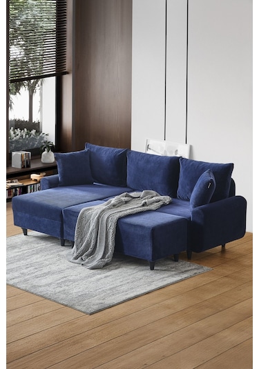 Kagu Corner Flavia Köşe Takımı Puflu Lacivert