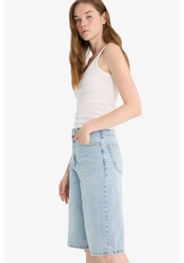 Defacto Yüksek Bel Jean Bermuda Şort E9040ax25aunm85 Indigo