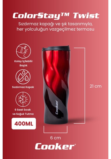 0.50 Lt Colorstay Twist Paslanmaz Çelik Termos Kamp Ofis Piknik Termosu Kırmızı