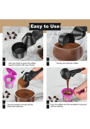 Fosenze Ev Kullanıma Siyah Abs Kahve Konik Ve Kaşık Seti - Tekrarlı Kapsüllere Kolay Doldurma, Fazla Kahveyi Temizleme, Taze Kahve Hazırlama Aksesuarı Siyah