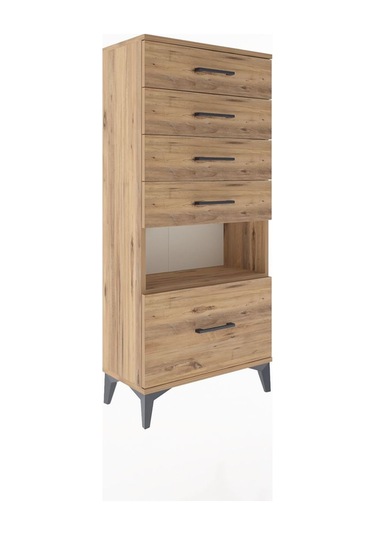 Arges Dolap Tek Raflı 5 Çekmeceli 60x30x134 Çam-çam Çam