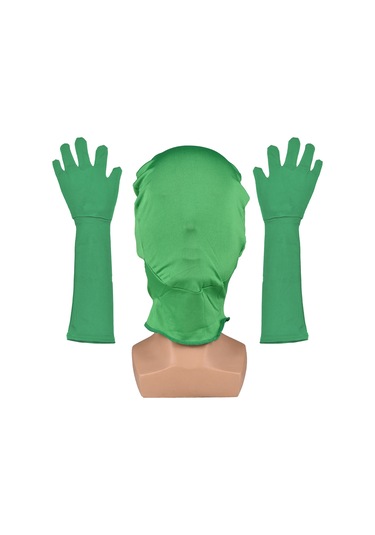 Youtek Yeşil Elastik Lifli Fotoğraf Çekim Kafa Çemberi Ve Uzun Eldiven Seti - Arka Plan Ayırma İçin Esnek Malzeme