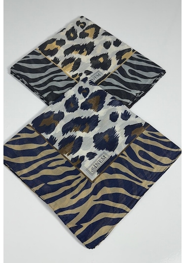 Sinem İndia Leopar Desen 2'li Sorti Eşarp -6294 Lacivert-hardal