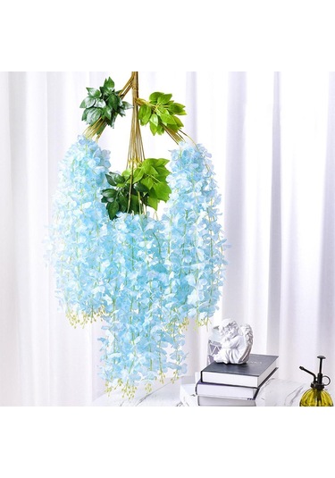 Suntek Düğün Için Yapay Wisteria Çiçekler Asma İpek Çiçek Mavi
