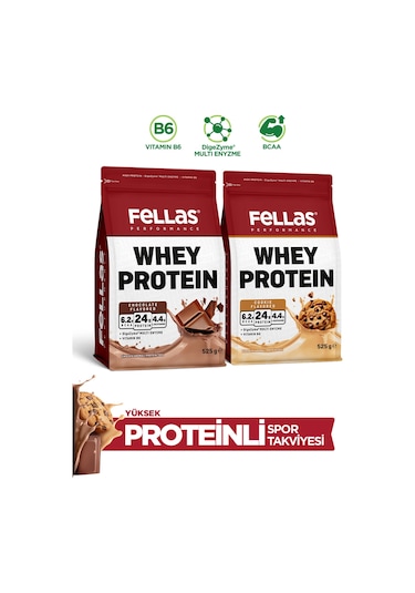 Fellas Whey Protein Tozu 2'li - Çikolata Aromalı 525 G + Kurabiye Aromalı 525 G Çikolata - Kurabiye
