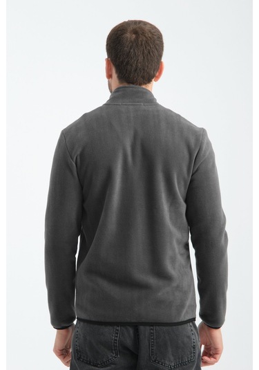 Shooter Sportswear Premium Kışlık Erkek Polar Sweatshirt Minimal Nakış Detayları Fermuarlı Regular Fit Füme