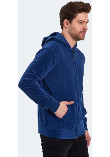 Slazenger SAMSON IN Erkek Fermuarlı Kapüşonlu Cepli Indigo Polar