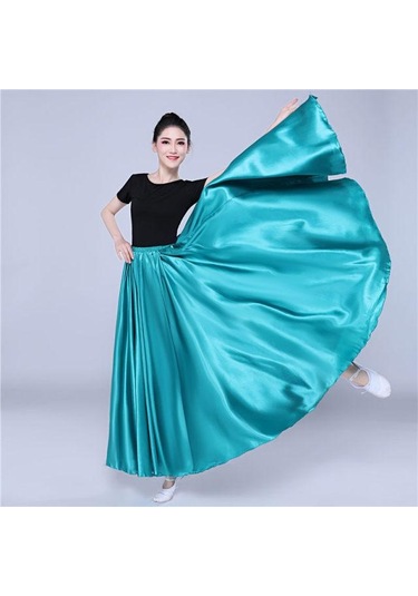 Mavi 360 Derece Saten Etek Oryantal Dans Kadın Çingene Uzun Etekler Dansçı Uygulama Giyim Çeşitli Katı Mor Altın Dans Eteği Mavi