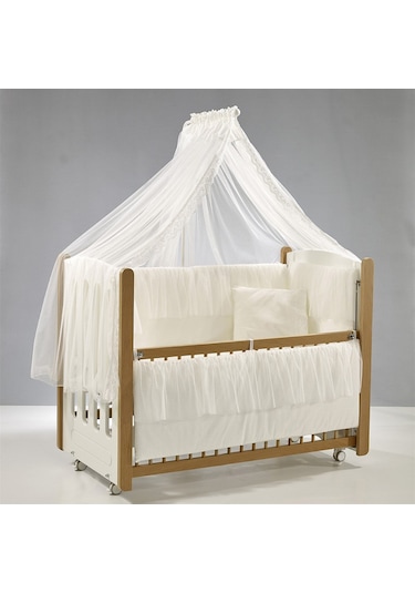 Meltem Kids Mia Anne Yanı Ahşap Sallanır Beşik 60 x 120 CM (Naturel - Ekru) Kahverengi