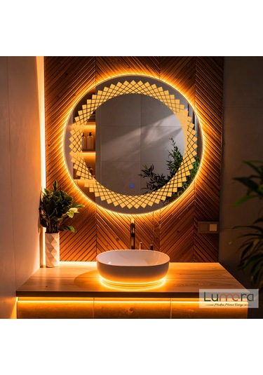 Elyssara Amber Led'li Lazer Kumlamalı Lavabo & Banyo Aynası Dokunmatik Sensörlü
