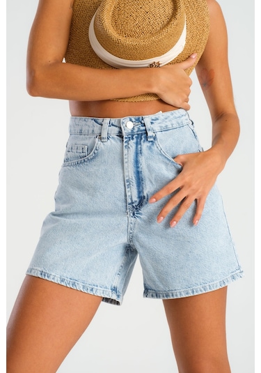 Itsbasic Kadın Snow Kot Rengi Diana Mom Fit Denim Şort