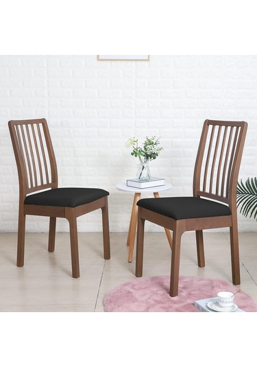 Lemestar Kare Desenli Lastikli Sandalye Koltuk Kılıfı Seti - Siyah 4 Adet, Poliester-spandeks, Makine Yıkama Uygun, 35-53cm Ölçü Aralığı Siyah