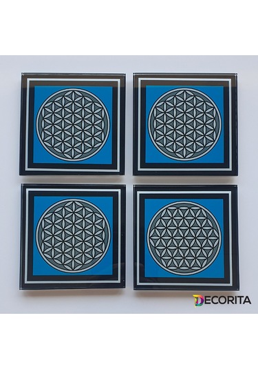 Decorita Cam Bardak Altlığı 4'lü Takım Yaşam Çiçeği Çok Renkli