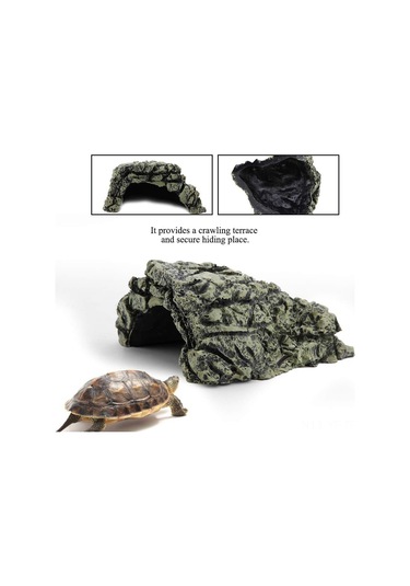 Yifomall Kaplumbağa Sığınak Yuvası - Reptil İçin Kauçuk Paletli Gizli Barınak, Akvaryum Dekorasyonu Orta Boy 12x11x6 Cm